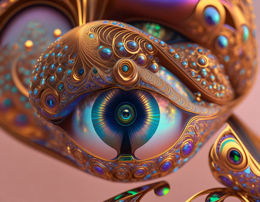 Intricate 3D Artwork: Fractal Designs with Peacock Feather Eye Motif