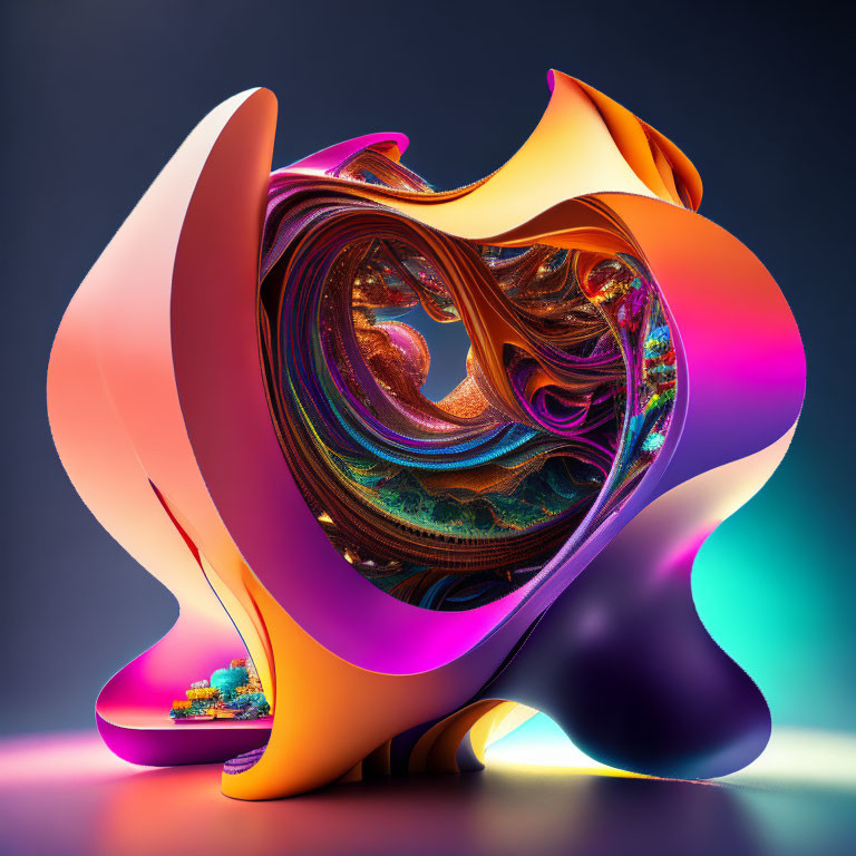 Colorful Abstract 3D Art: Vibrant Swirling Shapes in Orange, Purple, and More