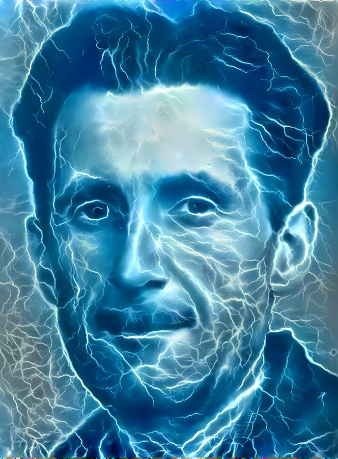 george orwell, retexture with blue lightning