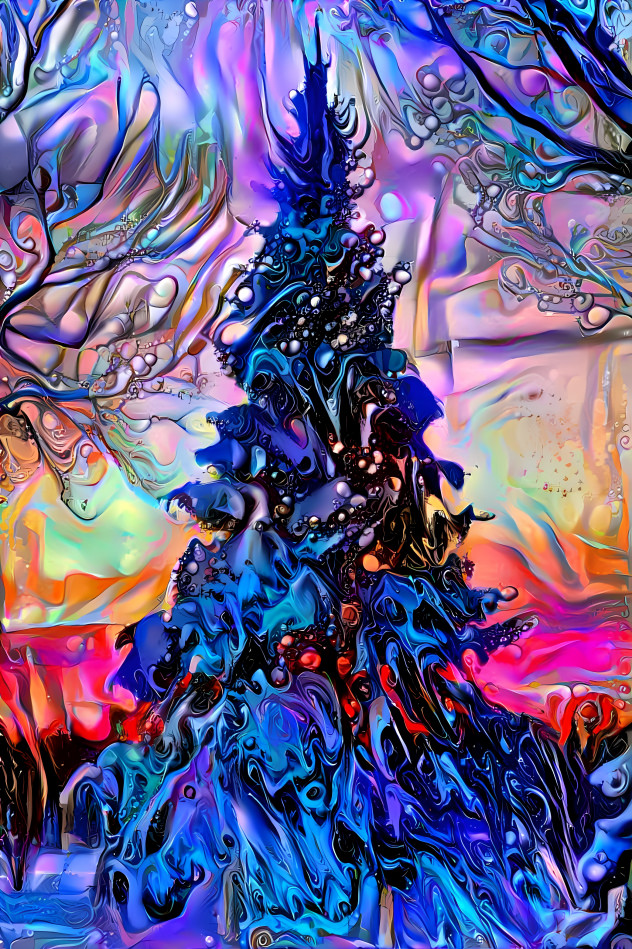 psychadelic christmas tree, blue, purple, pink