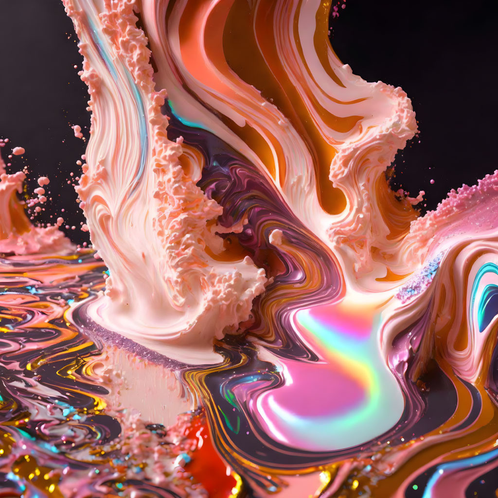 Colorful Swirling Patterns on Dark Reflective Surface