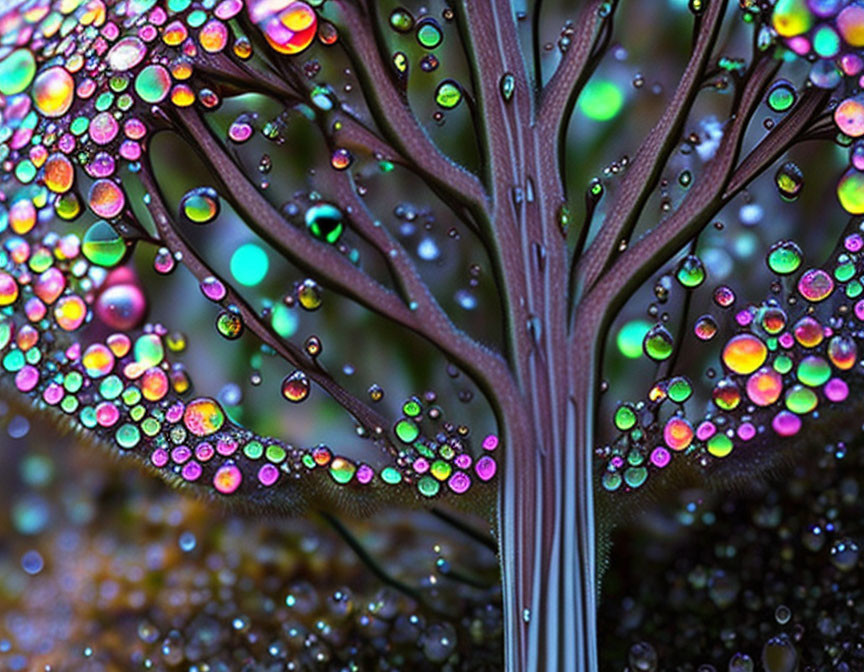 Colorful Water Droplets on Dandelion Seed Filaments