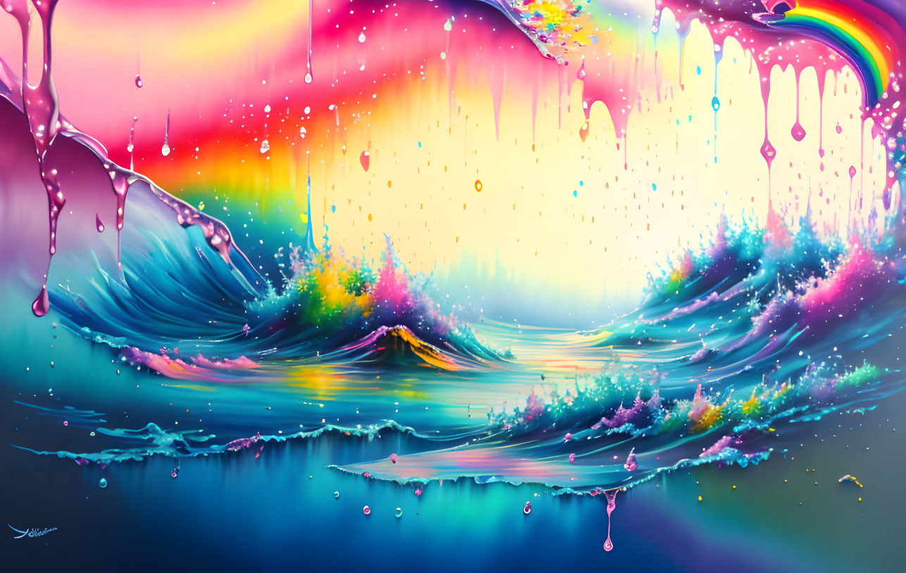 Colorful Abstract Art: Flowing Waves & Rainbow Splashes