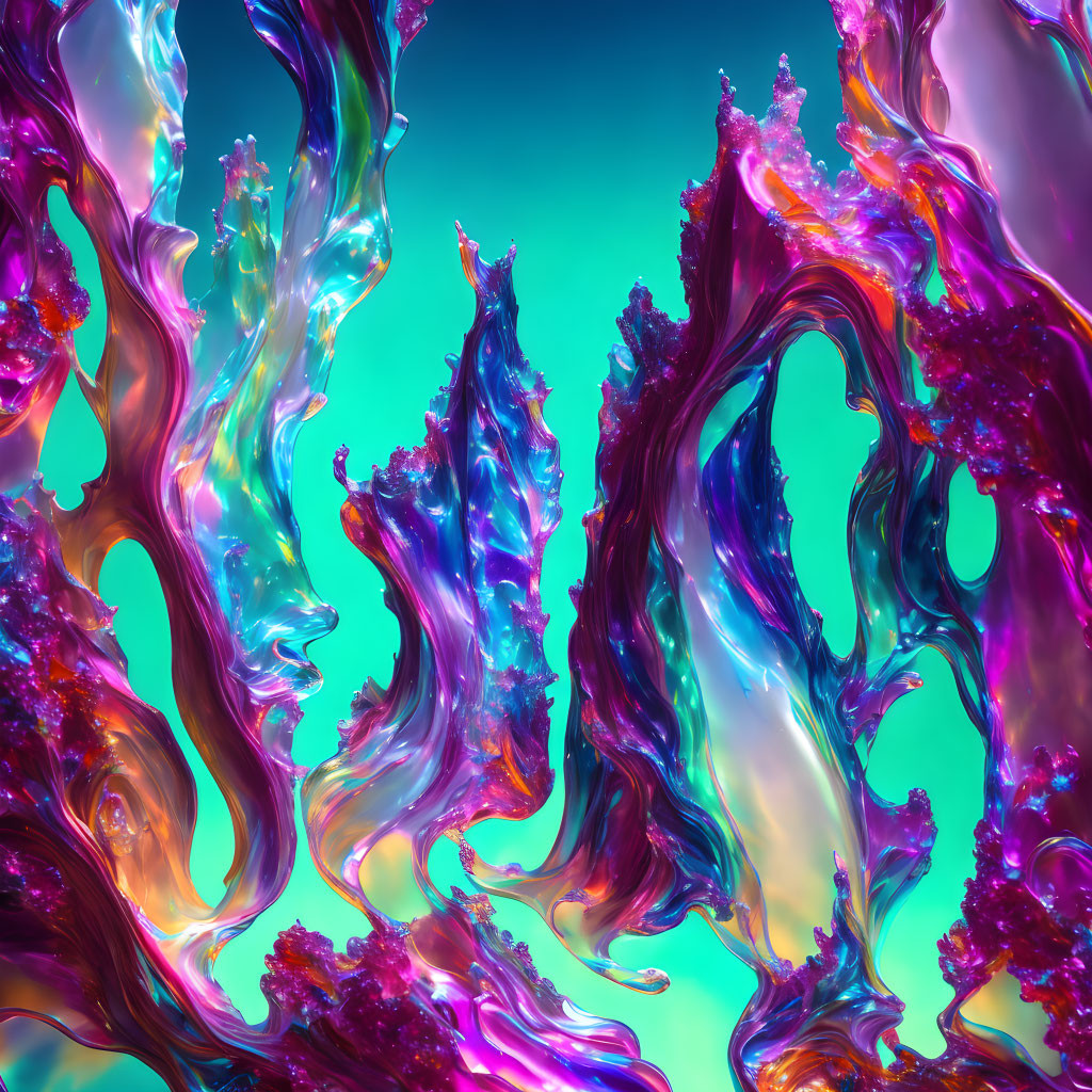Abstract digital art: Fluid shapes in iridescent blues and purples