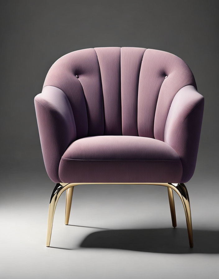 Purple Tufted Armchair with Gold Metal Legs on Gray Background