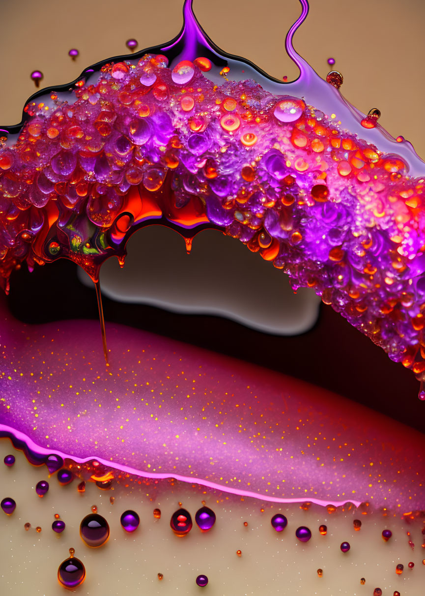 Vivid Abstract Macro Image of Colorful Liquids and Bubbles