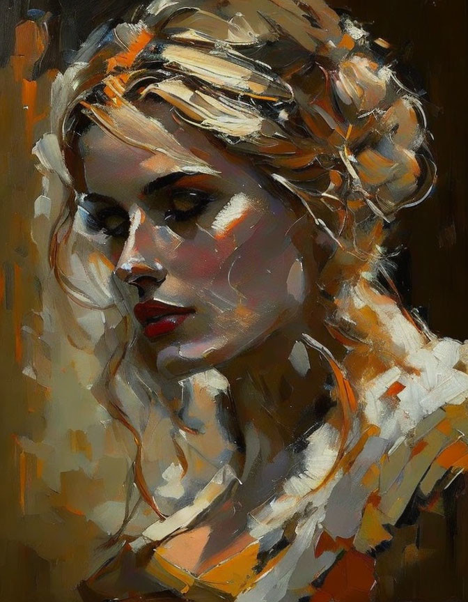 Profile View of Woman with Thoughtful Expression in Warm Tones