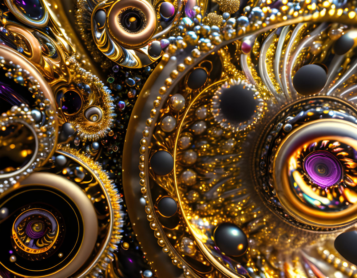 Intricate Metallic Fractal Art: Gold, Bronze, Purple