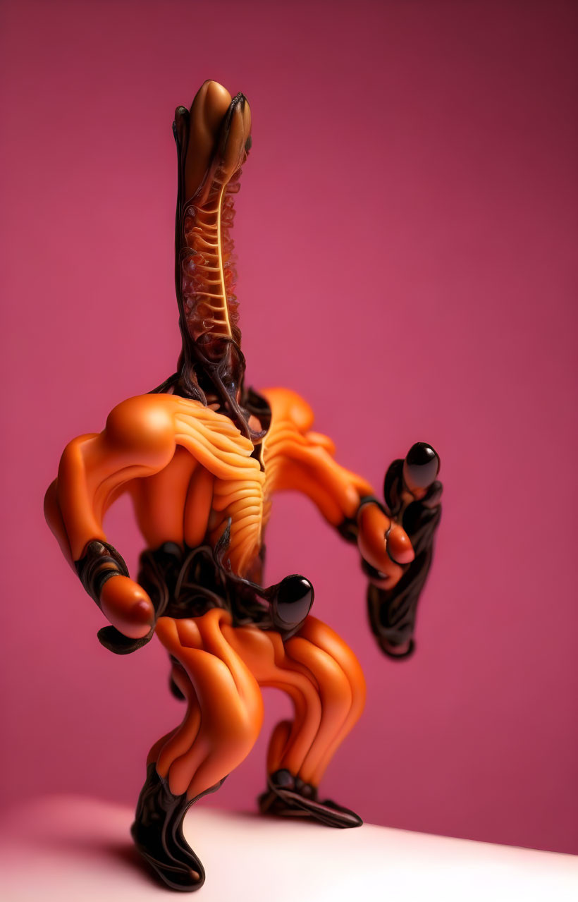 Orange and Black Alien Toy Figure on Pink Background