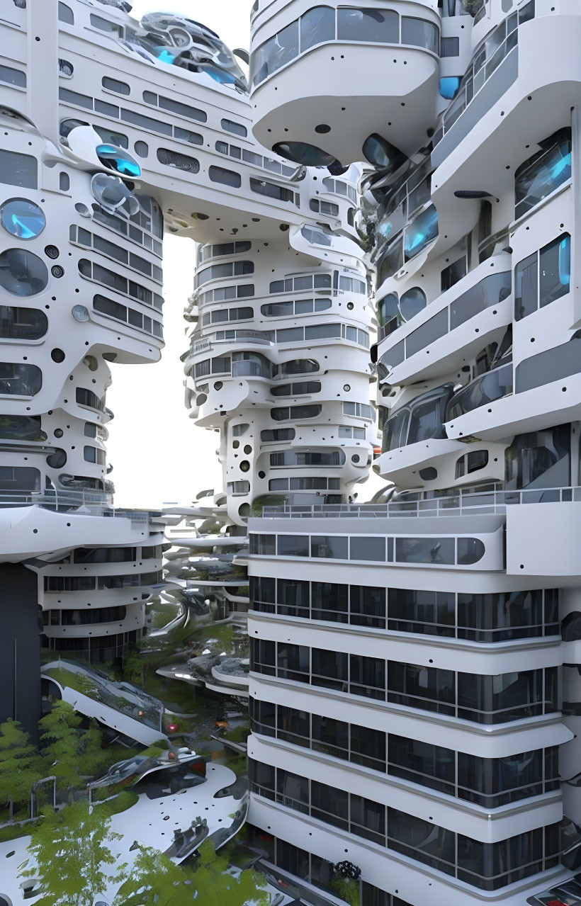 Organic Pod-Like High-Rise Buildings in Urban Green Setting