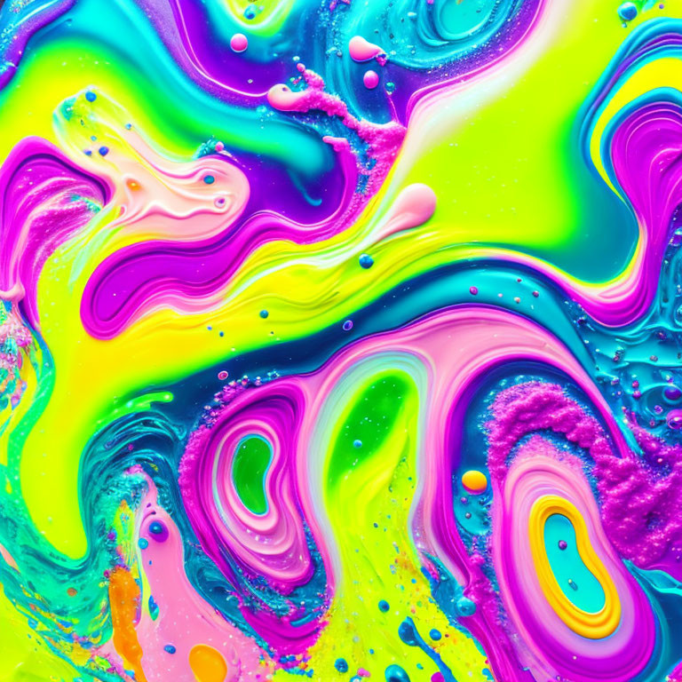 Colorful Neon Swirls Abstract Art with Drips and Splatters