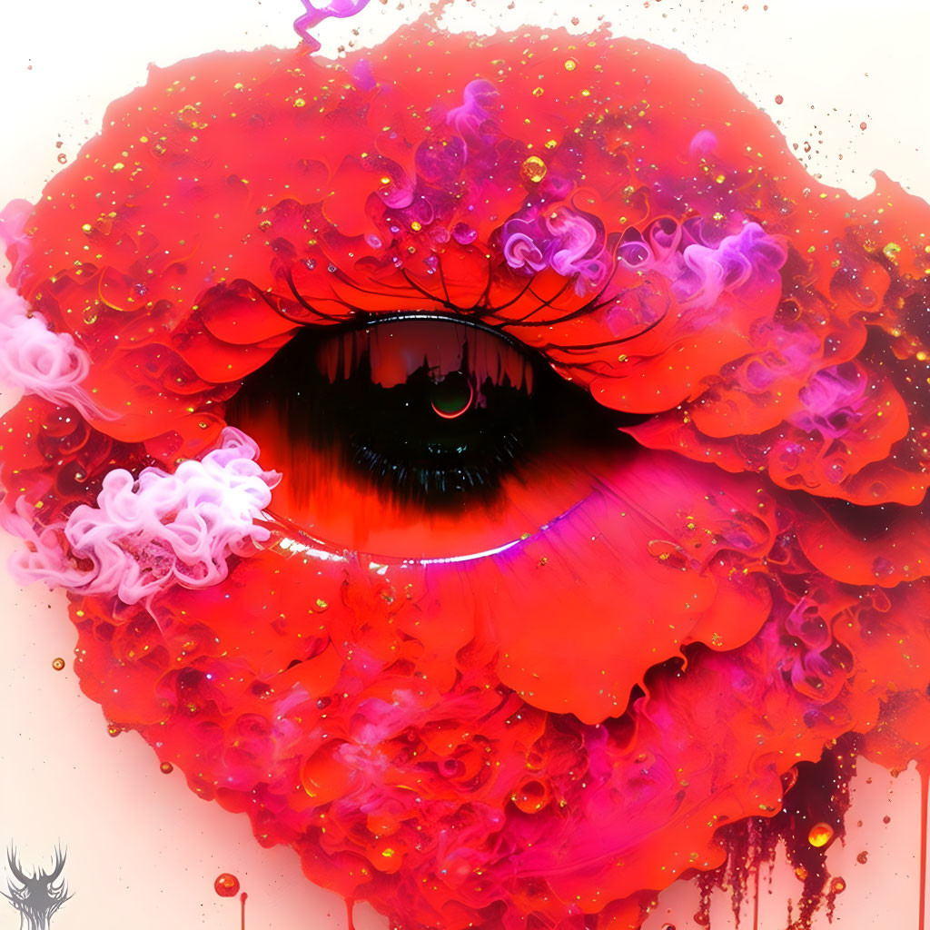 Abstract Eye Artwork with Explosive Red and Pink Hues