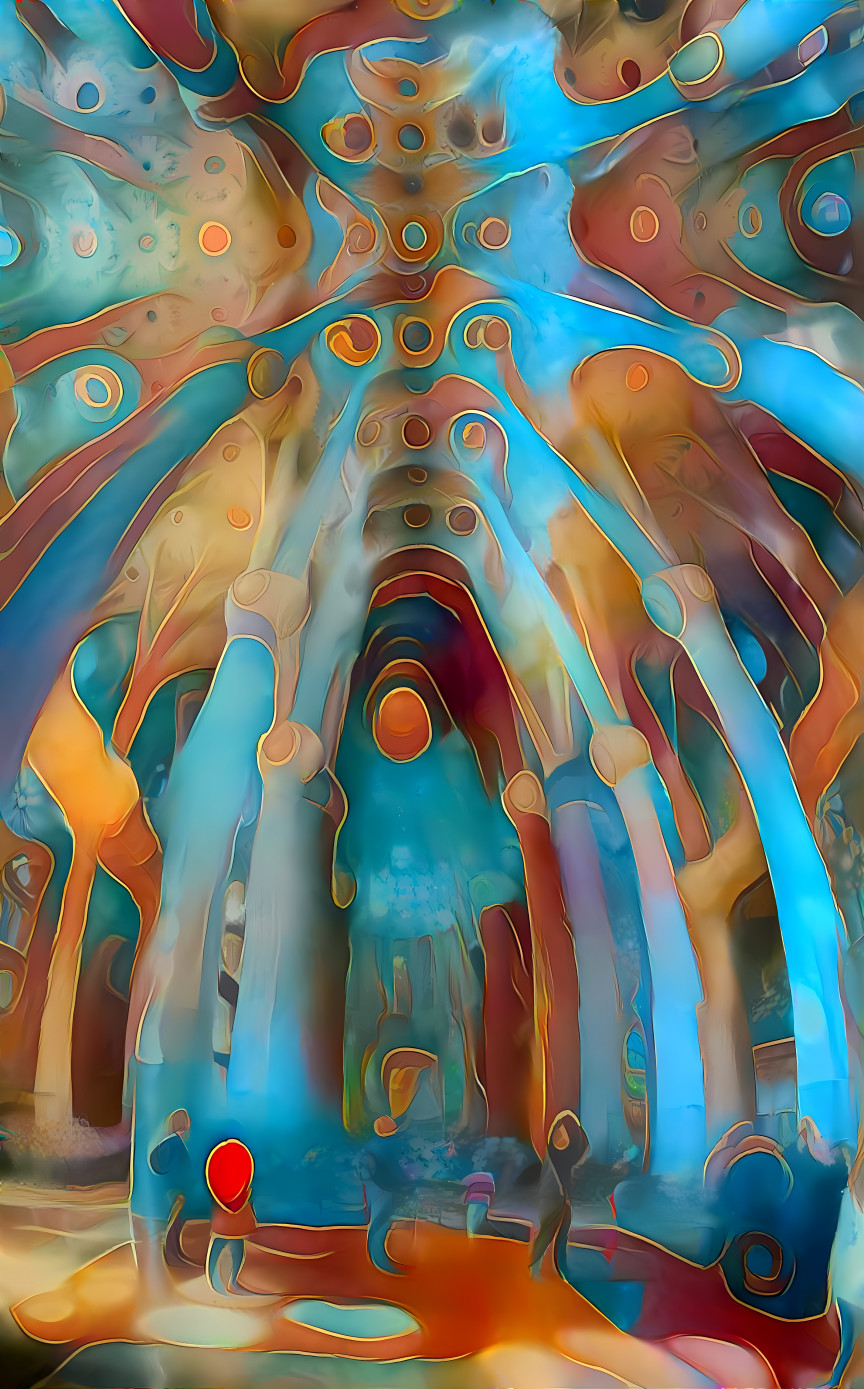 Sagrada Familia, retexture, orange, blue, silk