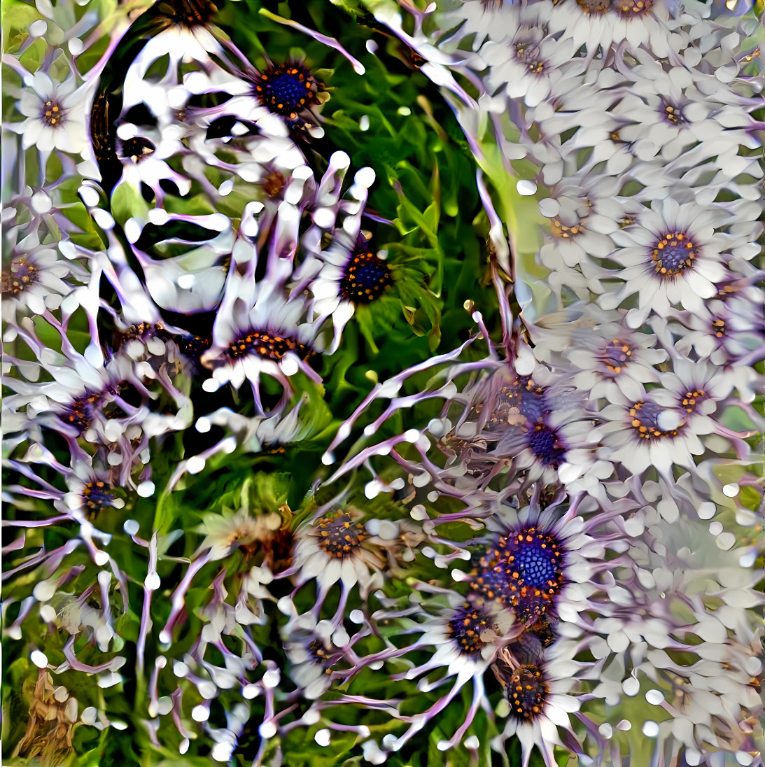 bjork in sweater, white, green, flowers