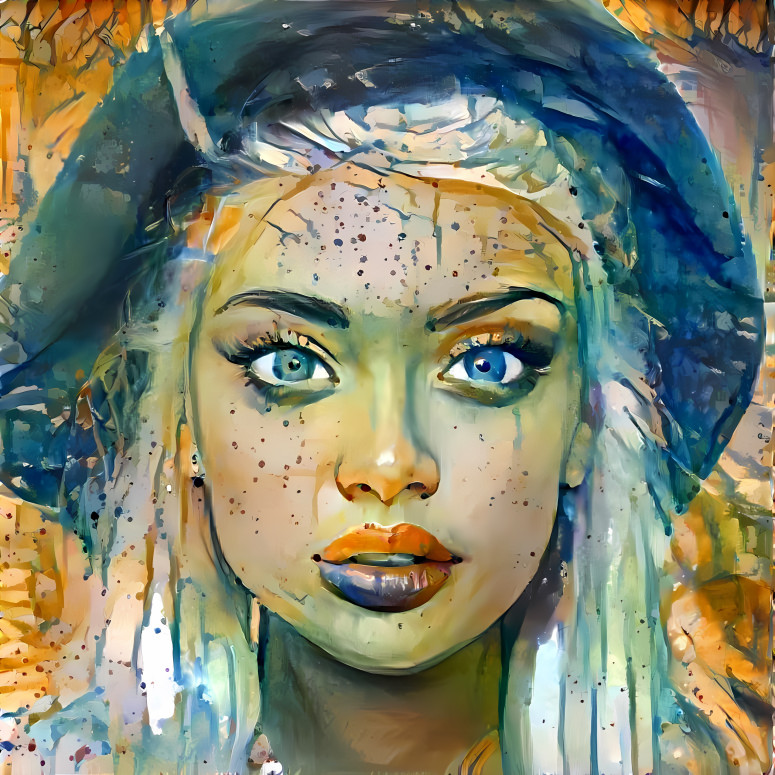 model wearing hat, water color