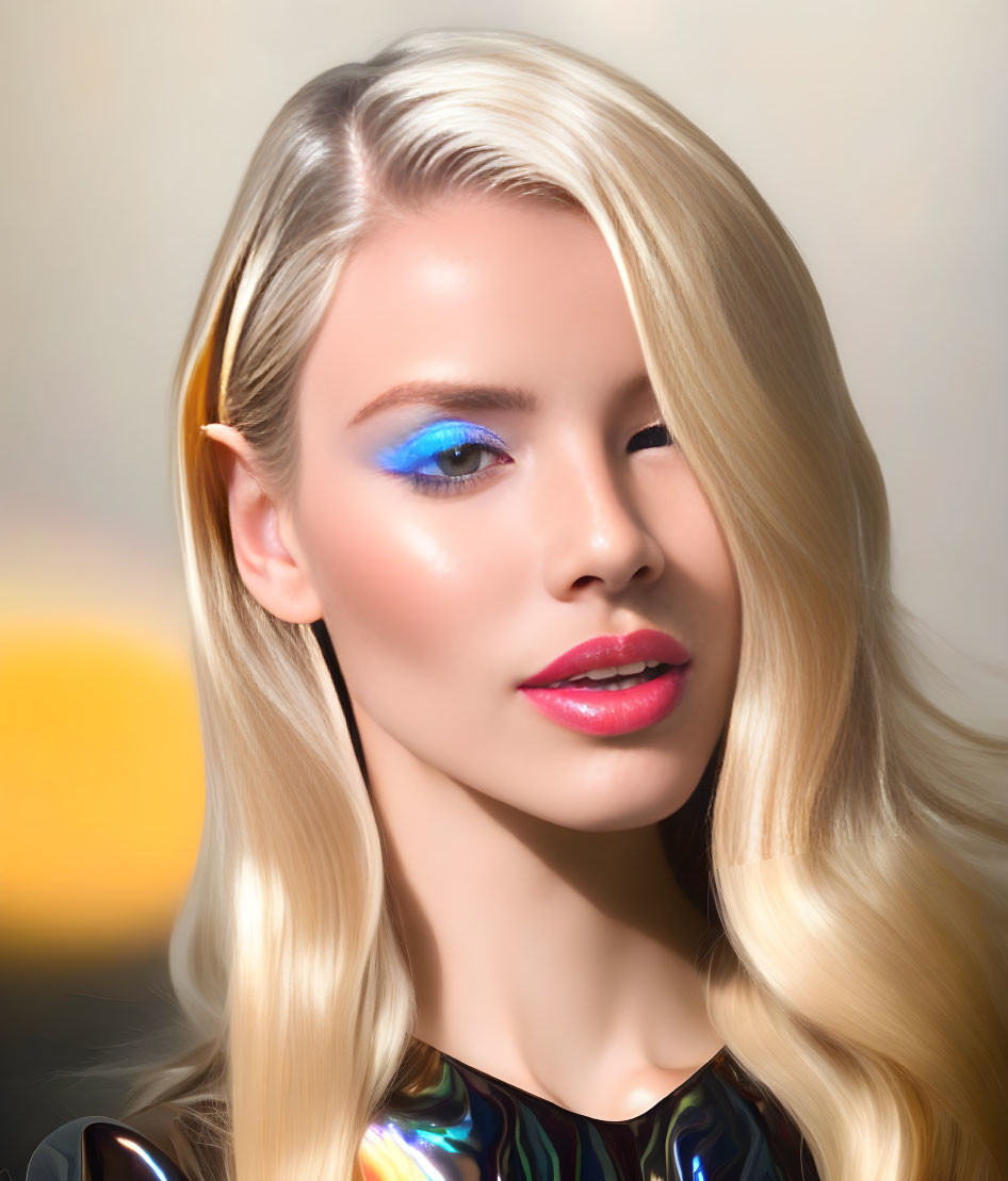 Blonde Woman with Striking Blue Eyeliner and Pink Lips