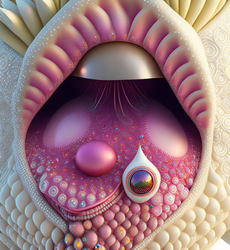 Vivid Abstract Fractal Image of Fantastical Creature's Mouth