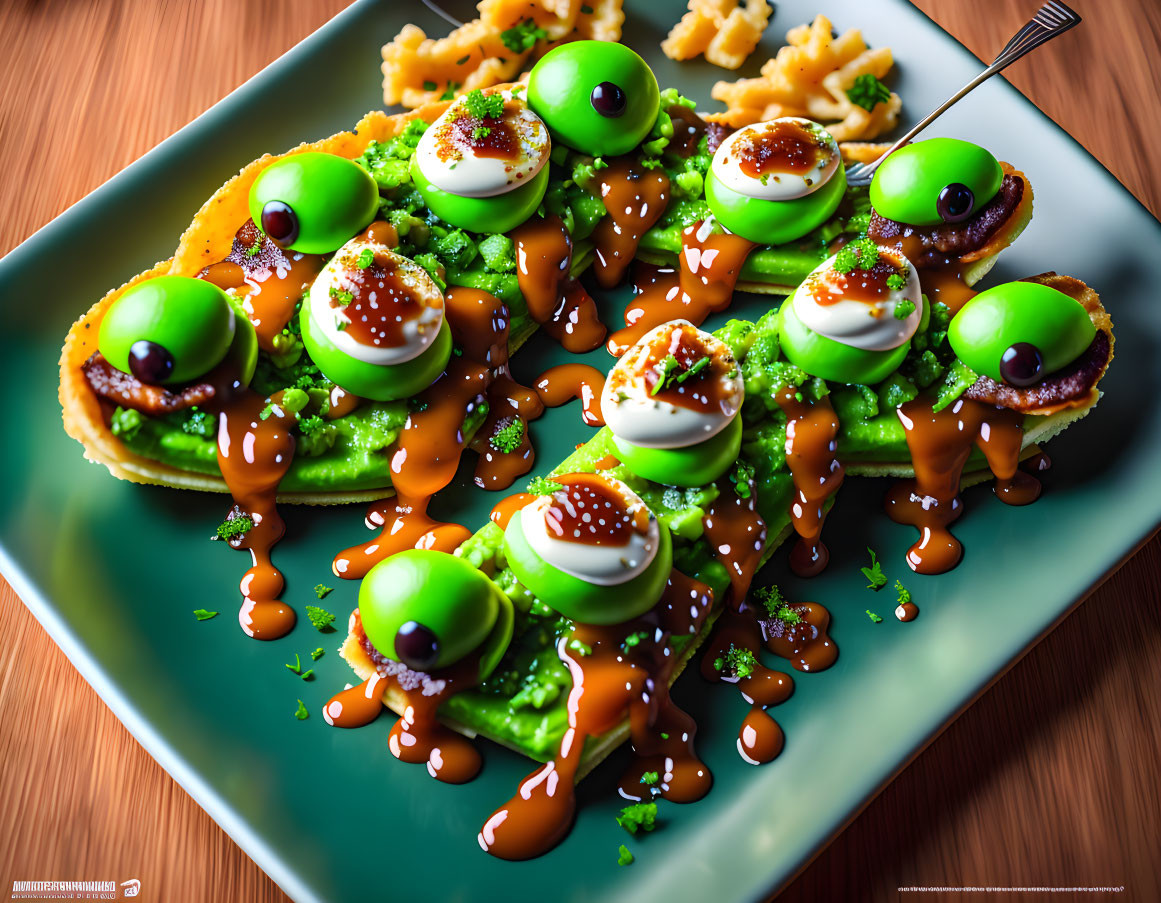 Colorful Monster-Themed Food Plate with Kiwi Slices