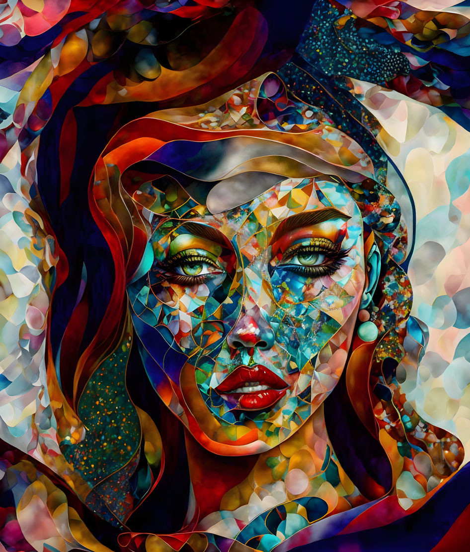 Colorful Abstract Portrait of Woman with Mosaic Patterns