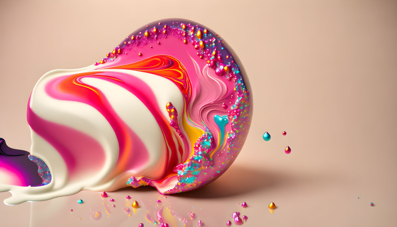 Colorful 3D Rendering of Swirling Liquid on Peach Background