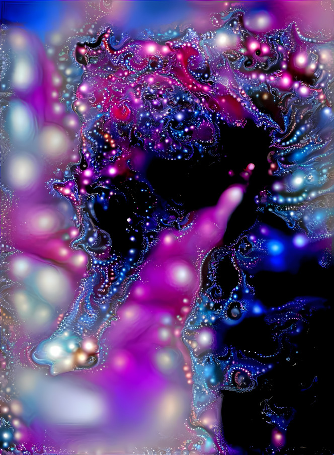 sea horse, pink, purple, blue, neon fractal