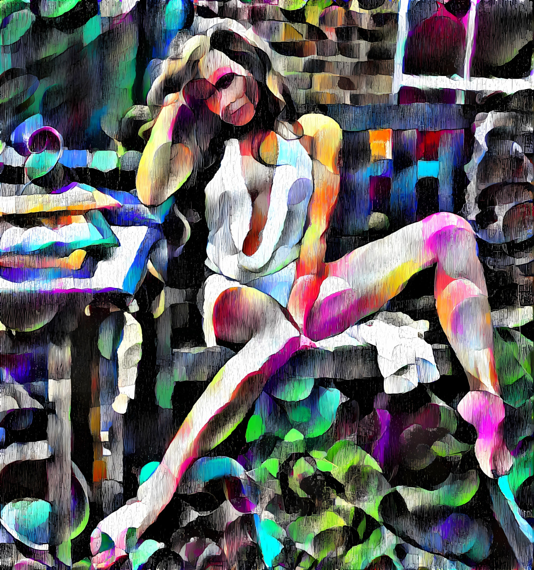 victoria beckham, black & white & neon painting