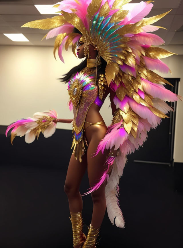 Elaborate Carnival Costume with Feathered Headdress