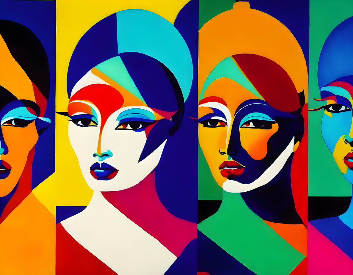 Abstract Geometric Art: Four Faces with Bold Patterns