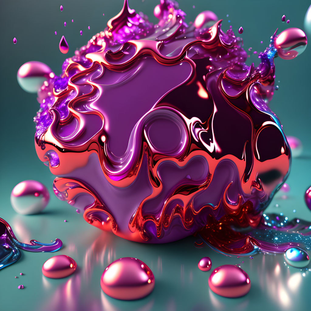 Dynamic Magenta Liquid Splash on Reflective Teal Surface