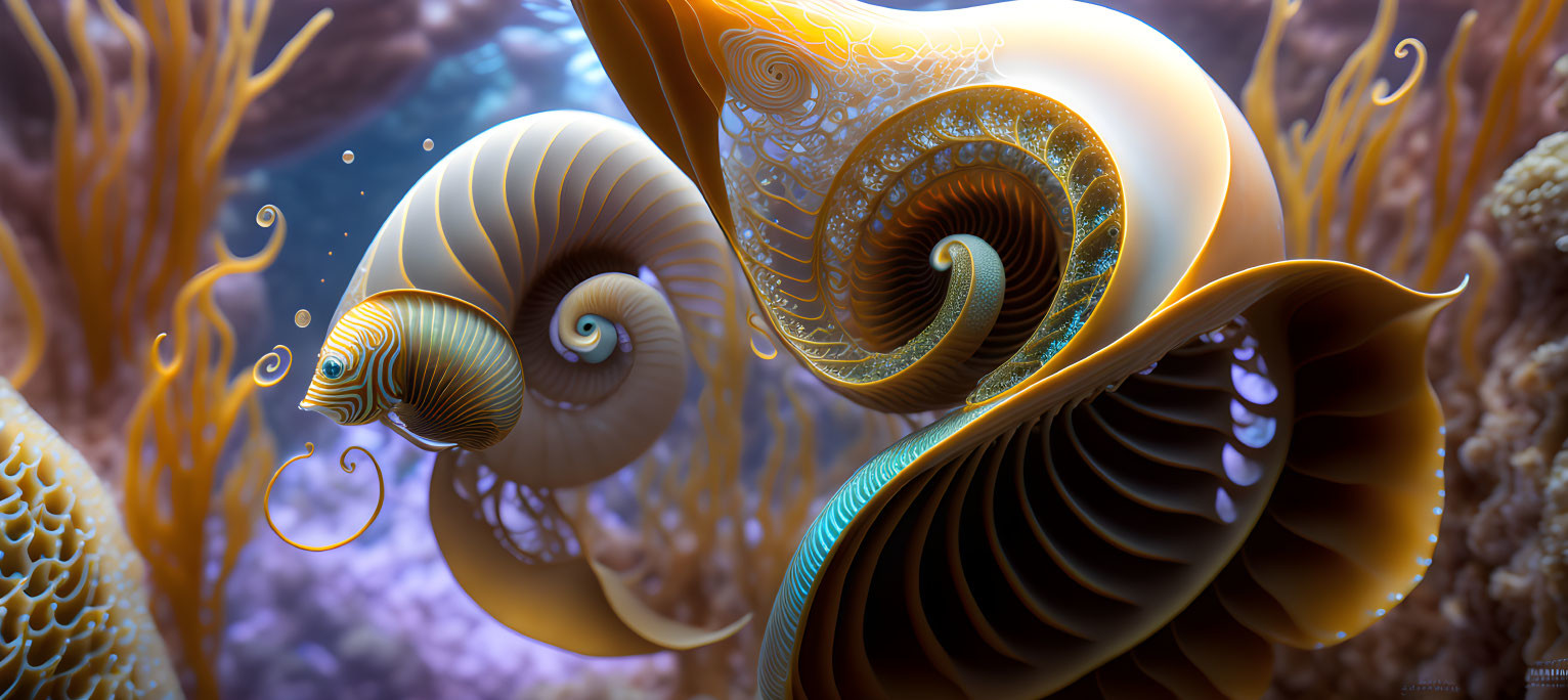 Fractal-Based Nautilus Shells in Underwater Scene