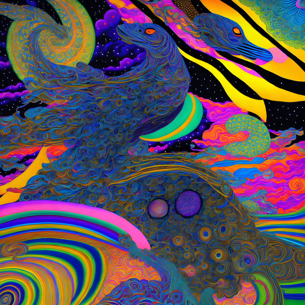 Colorful Psychedelic Digital Artwork with Swirling Patterns