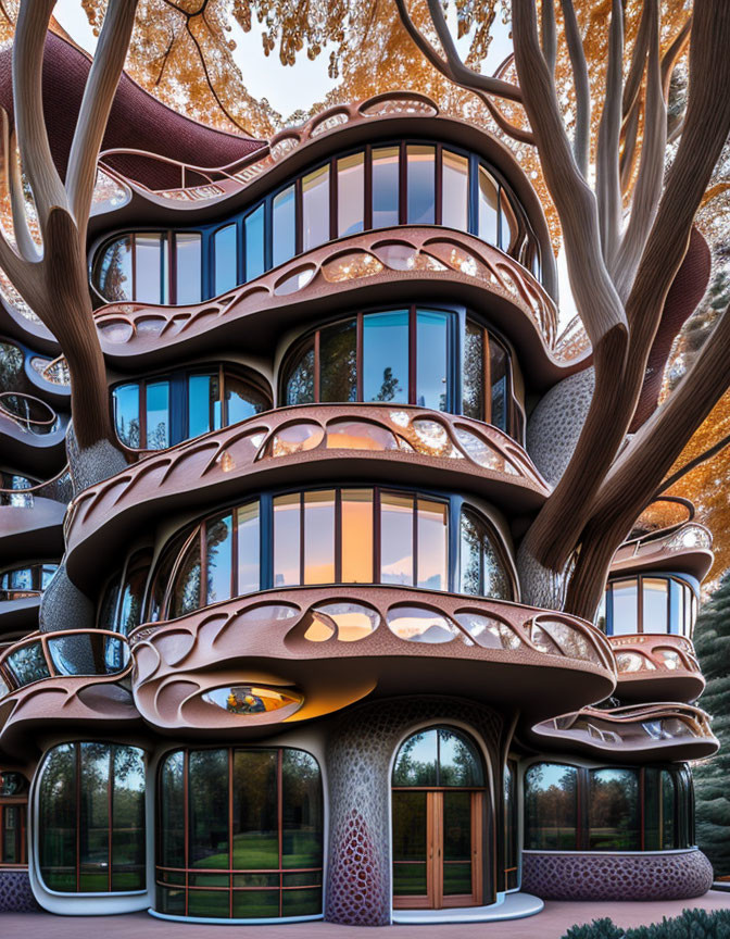 Unique Tree-Inspired Building with Organic Architecture and Rounded Balconies