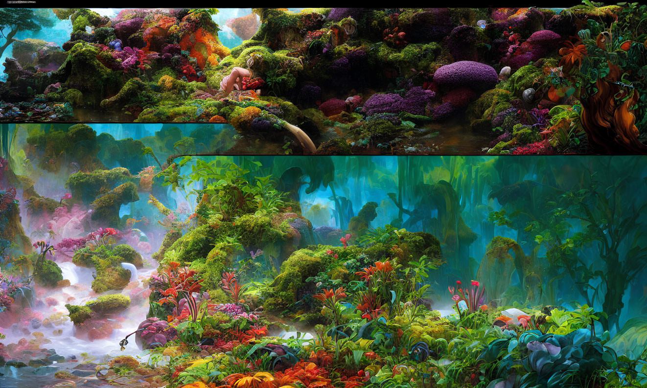 Colorful Coral and Diverse Marine Life in Fantastical Underwater Scene