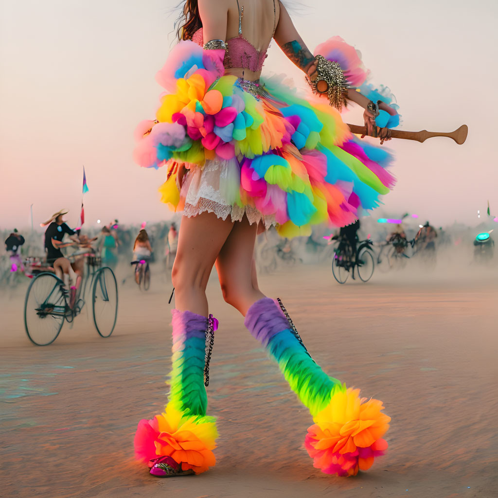 Colorful Costume and Platform Boots at Dusty Outdoor Event