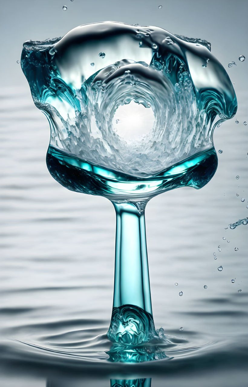 Clear water splash resembling inverted mushroom with scattering droplets.