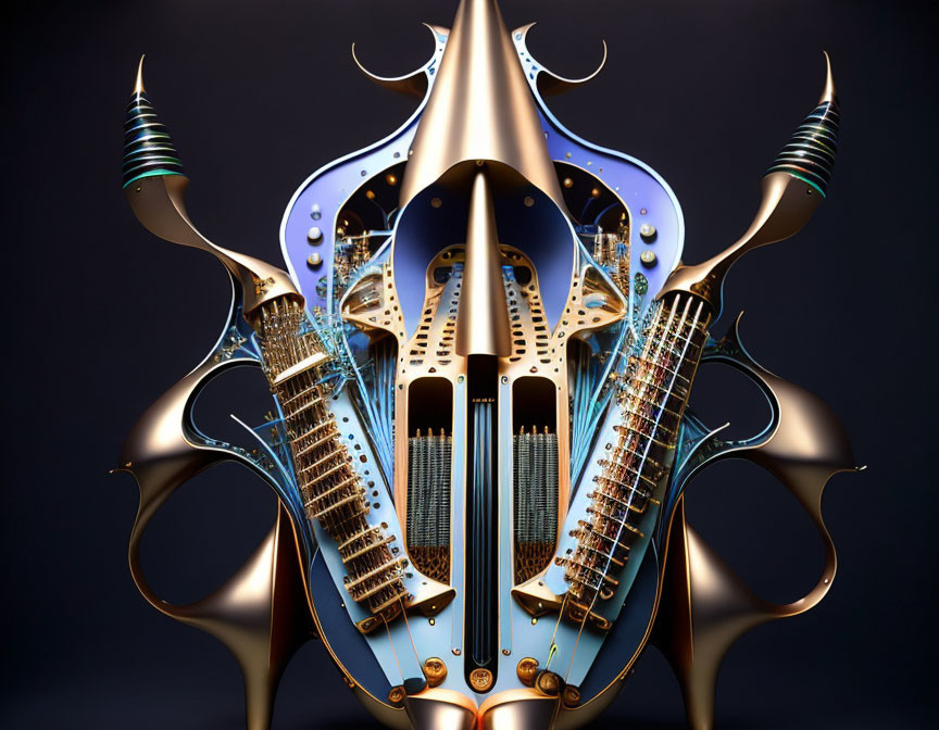 Abstract Double Guitar with Futuristic Design and Metallic Blue Tones