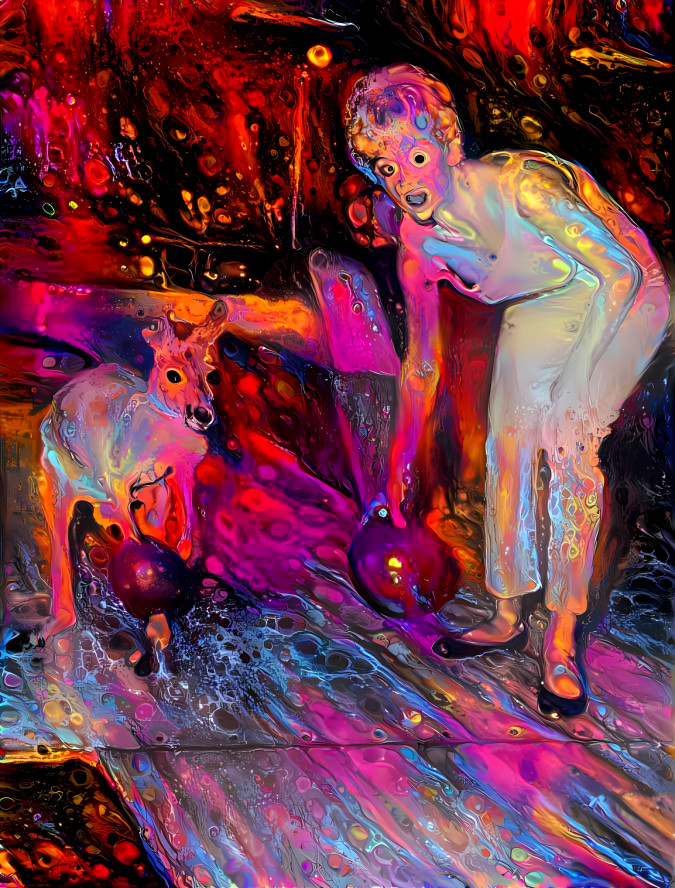 bowling with kangaroo, organic red, purple, orange