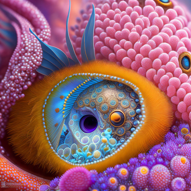 Abstract Eye Structure Surrounded by Colorful Patterns and Textures