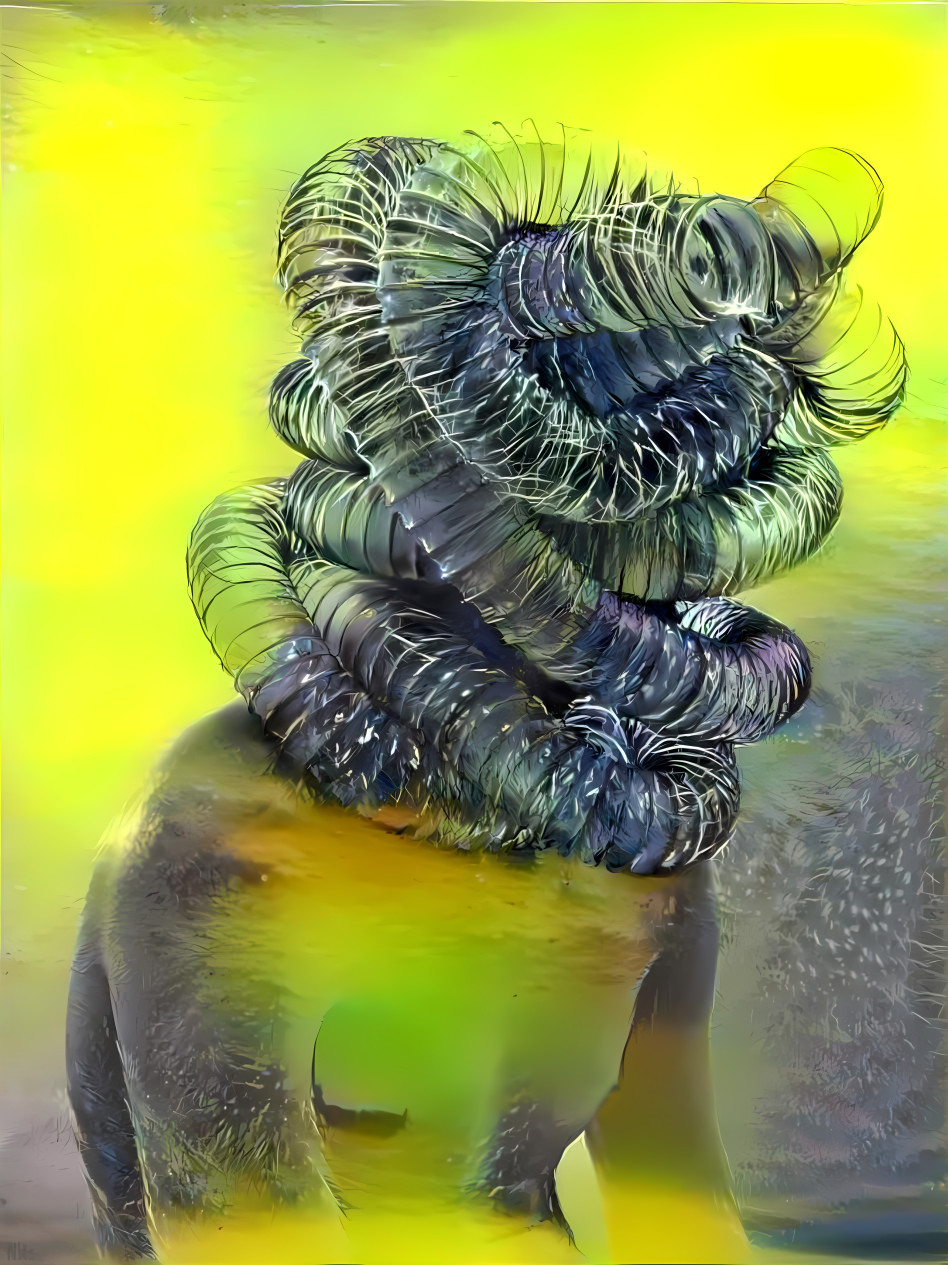 surreal art, retextured, yellow, hairy