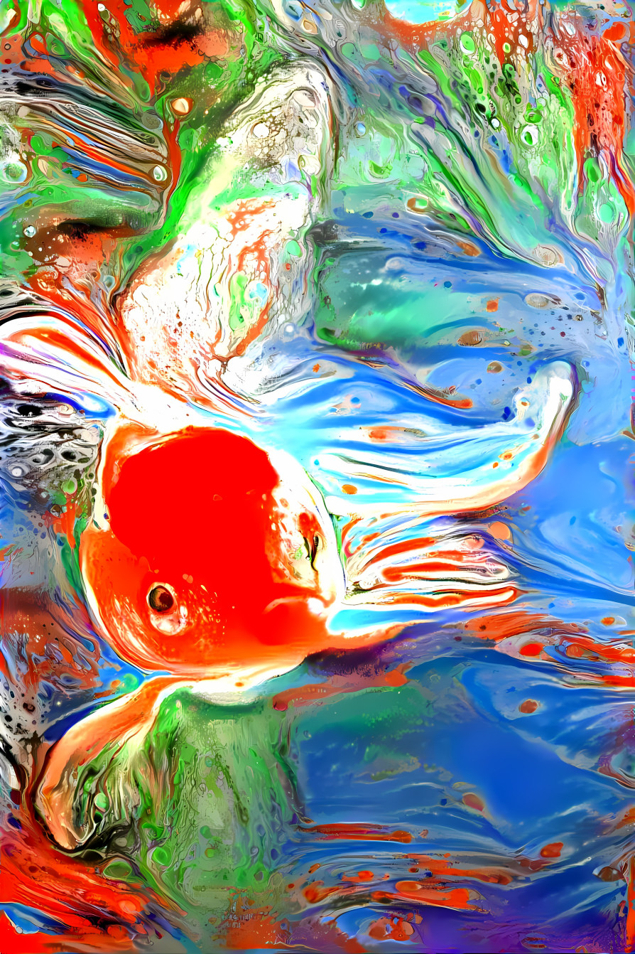 goldfish, blue, orange, organic painting