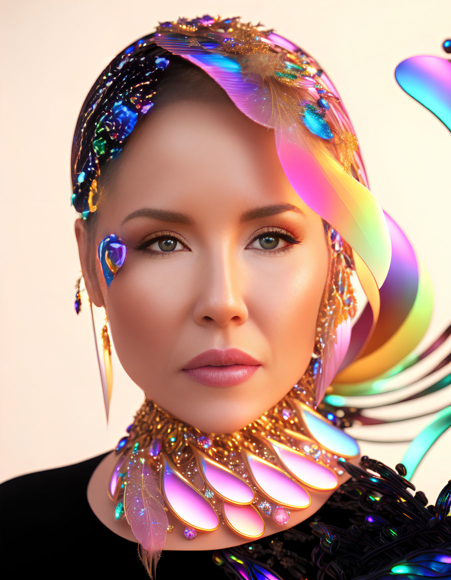 Colorful Abstract Elements Surrounding Woman in Portrait