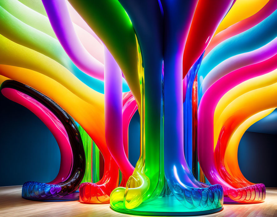 Colorful Tendrils Art Installation Reaching Floor to Ceiling