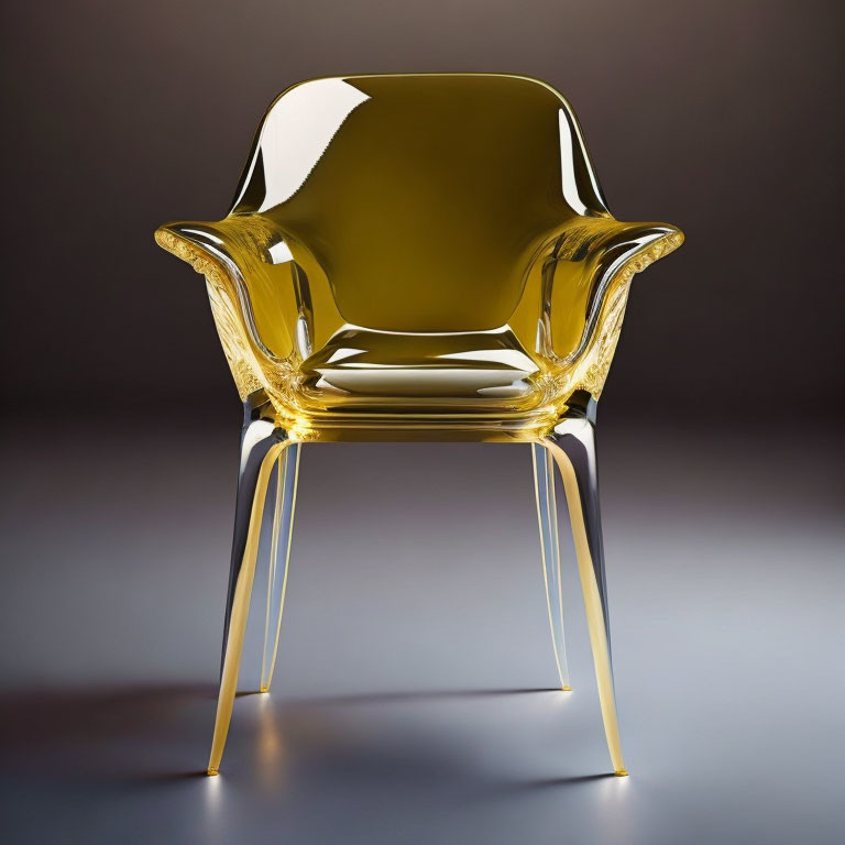 Modern Yellow Translucent Chair with Wide Armrests on Gradient Background