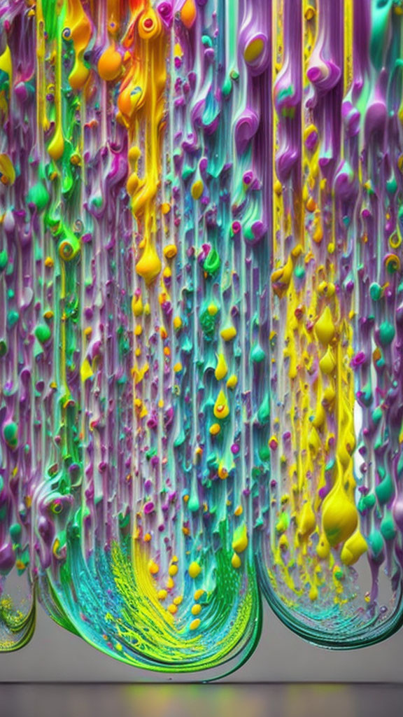 Abstract Multicolored Paint Drips on Gray Background