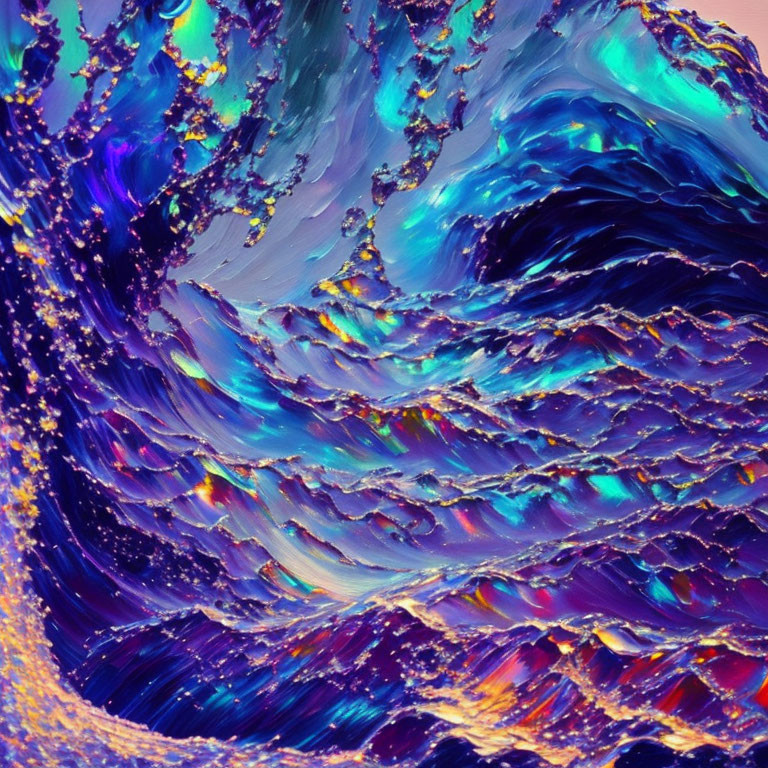 Colorful Swirling Abstract Patterns in Blue, Purple, and Gold