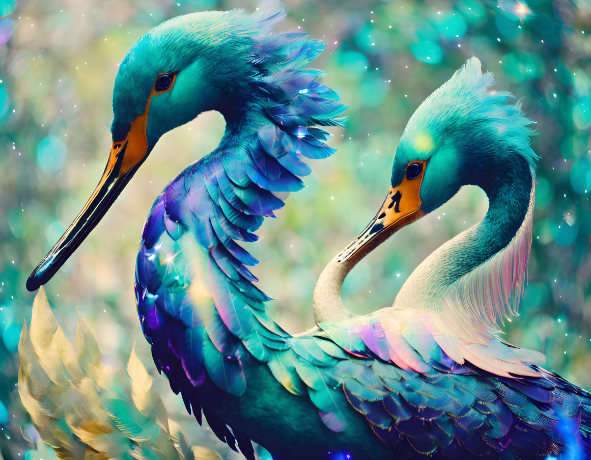 Colorful Birds with Long Beaks on Soft Bokeh Background