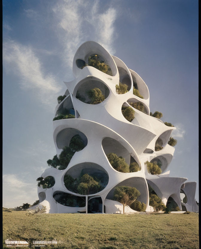 Organic Bubble-Like White Building in Lush Green Setting