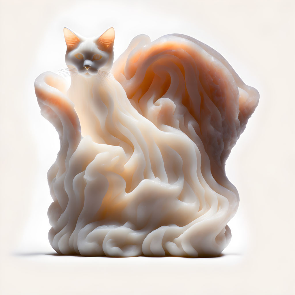 Surreal illustration of cat merging with shell in pastel shades