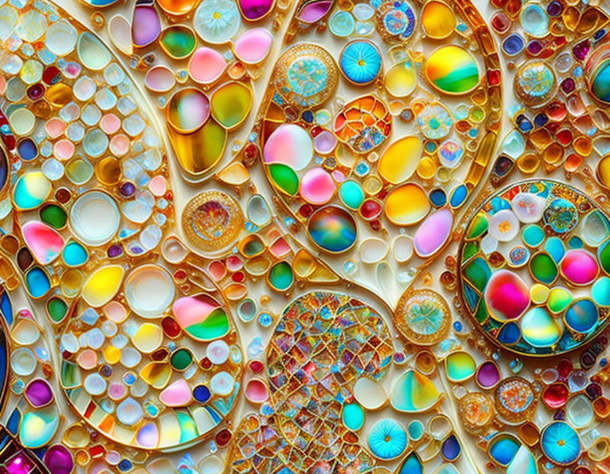 Vibrant digital art: interconnected bubbles and spheres in colorful patterns