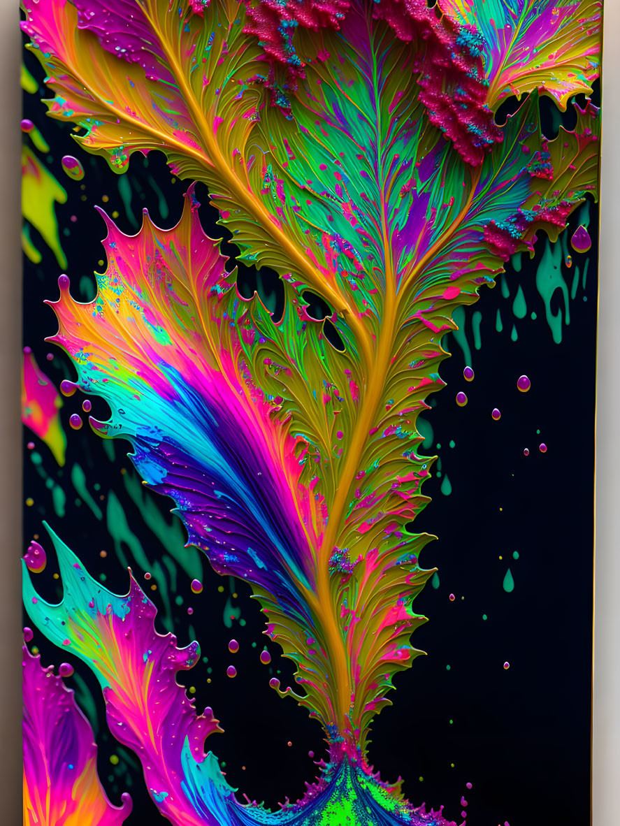 Colorful Abstract Fractal Art: Neon Psychedelic Patterns on Dark Background